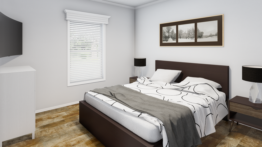 The K1656A Primary Bedroom. This Manufactured Mobile Home features 2 bedrooms and 1 bath.