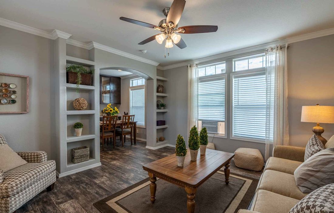 The K1676H Living Room. This Manufactured Mobile Home features 3 bedrooms and 2 baths.