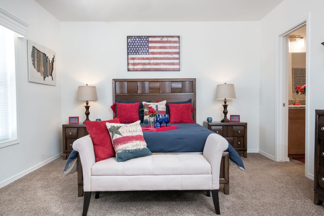 The K2760A Primary Bedroom. This Manufactured Mobile Home features 3 bedrooms and 2 baths.