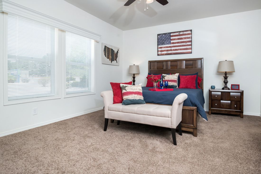 The K2760A Primary Bedroom. This Manufactured Mobile Home features 3 bedrooms and 2 baths.
