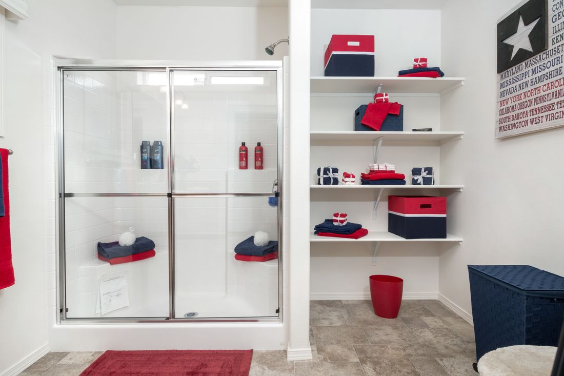 The K2760A Primary Bathroom. This Manufactured Mobile Home features 3 bedrooms and 2 baths.