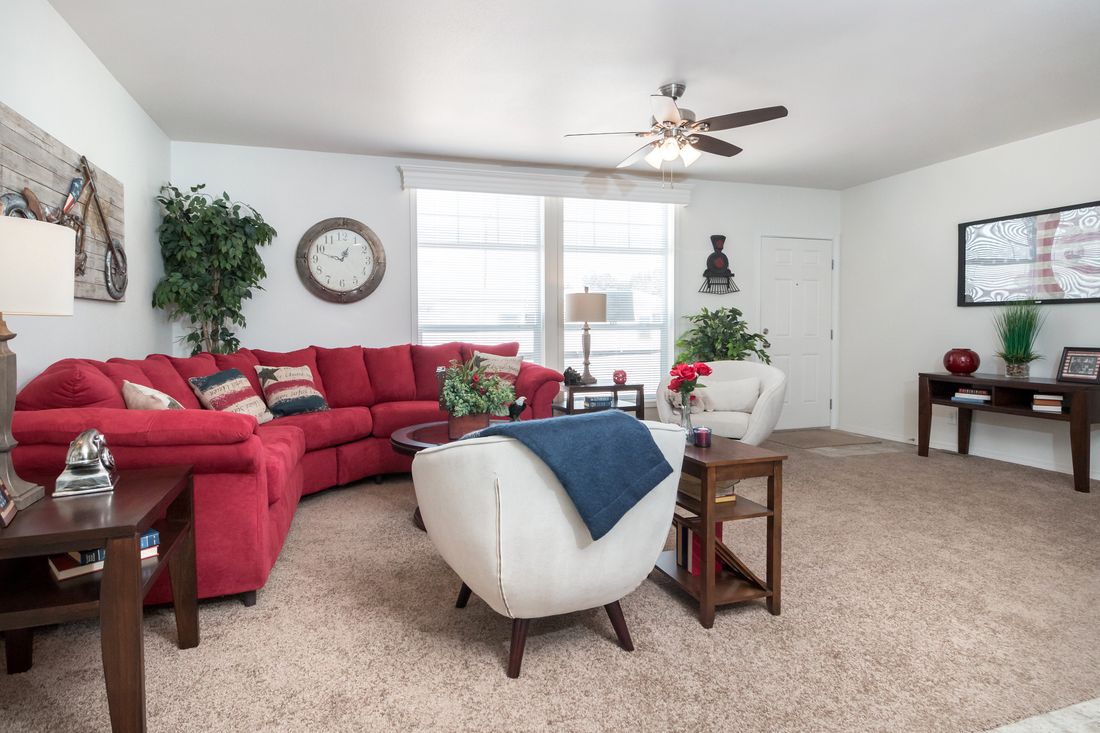 The K2760A Living Room. This Manufactured Mobile Home features 3 bedrooms and 2 baths.