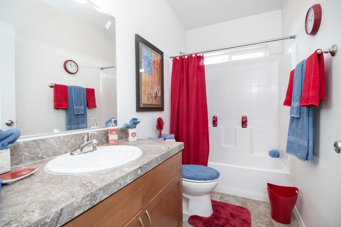 The K2760A Primary Bathroom. This Manufactured Mobile Home features 3 bedrooms and 2 baths.
