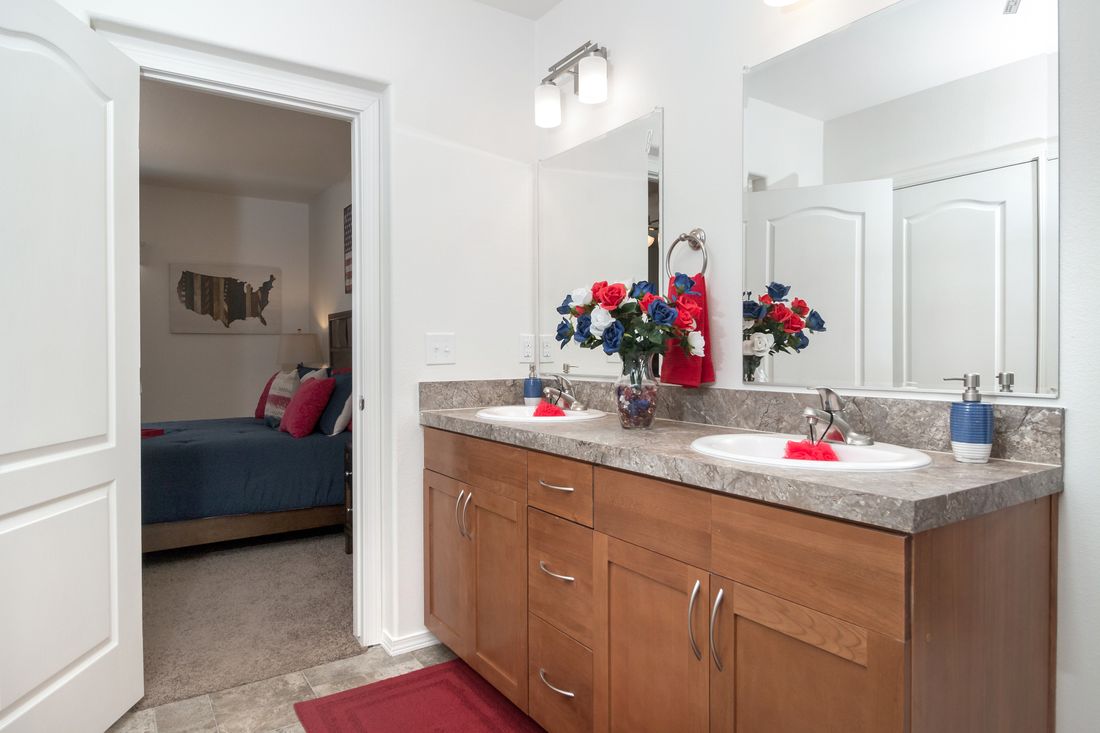 The K2760A Primary Bathroom. This Manufactured Mobile Home features 3 bedrooms and 2 baths.
