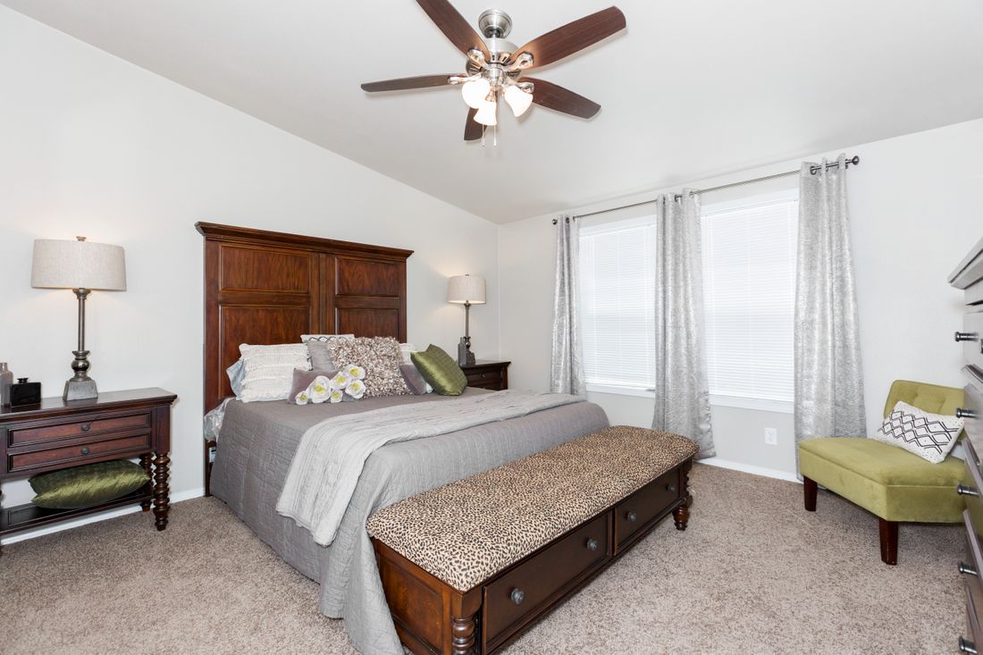 The K2744A Primary Bedroom. This Manufactured Mobile Home features 3 bedrooms and 2 baths.